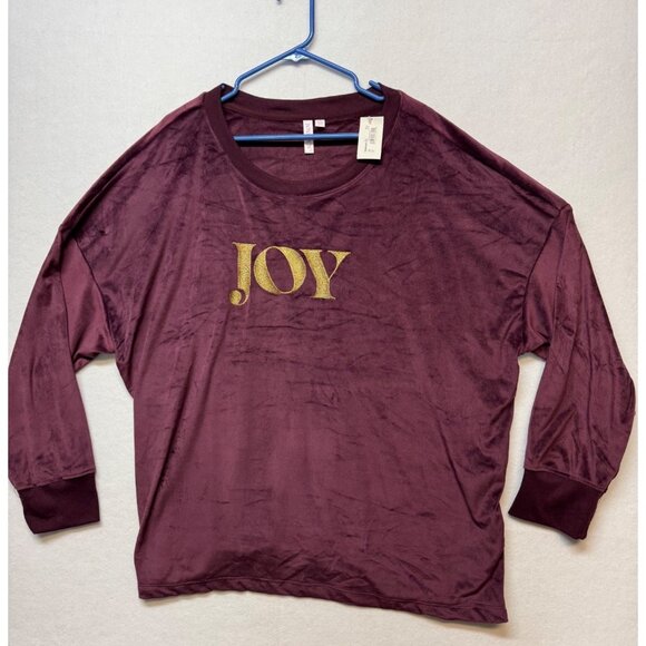 Joyspun Tops - Joyspun Womens Velour Pullover Sweatshirt Burgundy Gold Joy Embroidery 2X/3X
